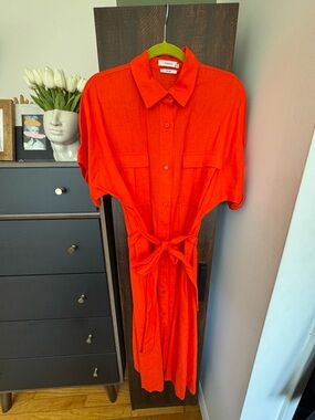 Reserved Premium Linen Stunning Coral Dress With Belt